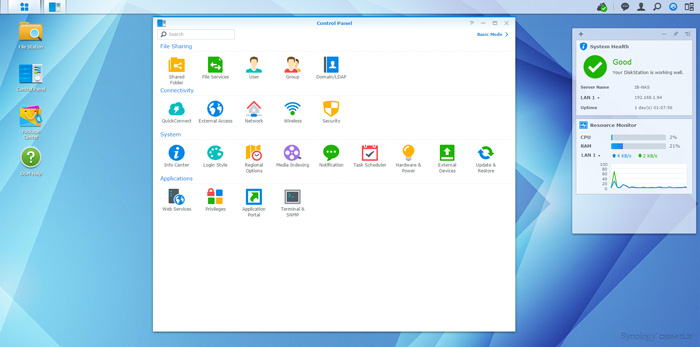 synology NAS (network attached storage) dashboard