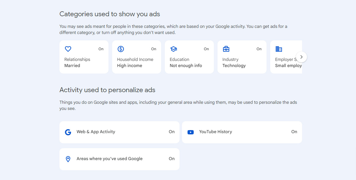 topic categories for ads in google my ad center